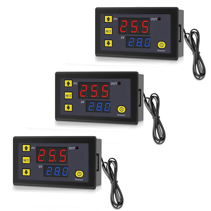 GERUI Pack of 3 W3230 20A DC 12V Digital Temperature Controller, Digital Thermostat Temperature Switch 50-120°C with NTC 10K Sensor Probe