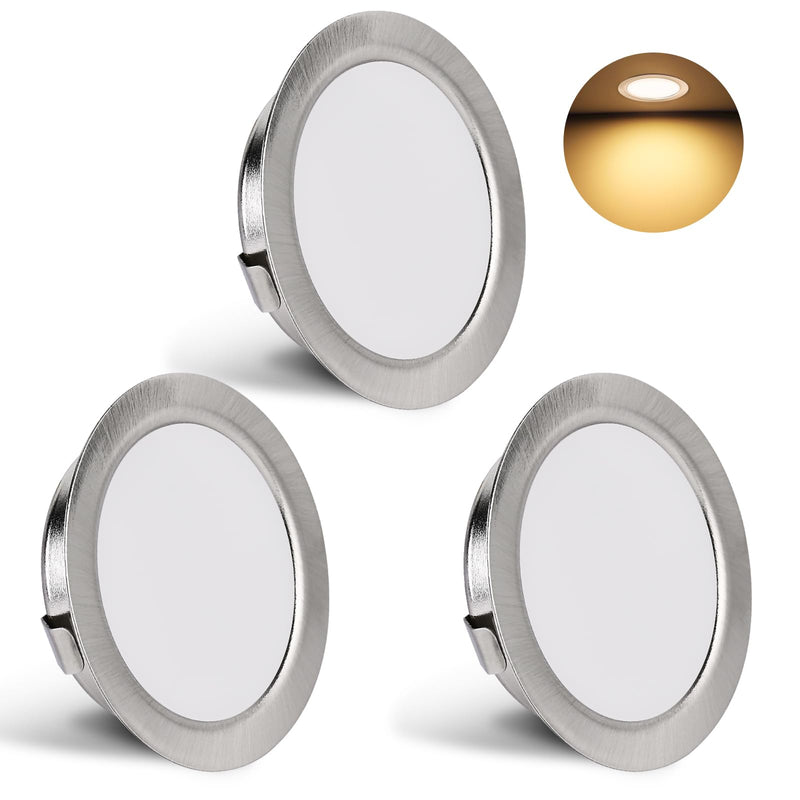 YindaLux Set of 3 LED Recessed Spotlights 230 V 3 W 3000 K Warm White Ultra Flat 300LM Bore Hole 55-58 mm and 15 mm Flat IP44 Furniture Recessed Light for Mirror Cabinet Brushed Nickel 3 Stück Brushed Stainless Steel 3000 K