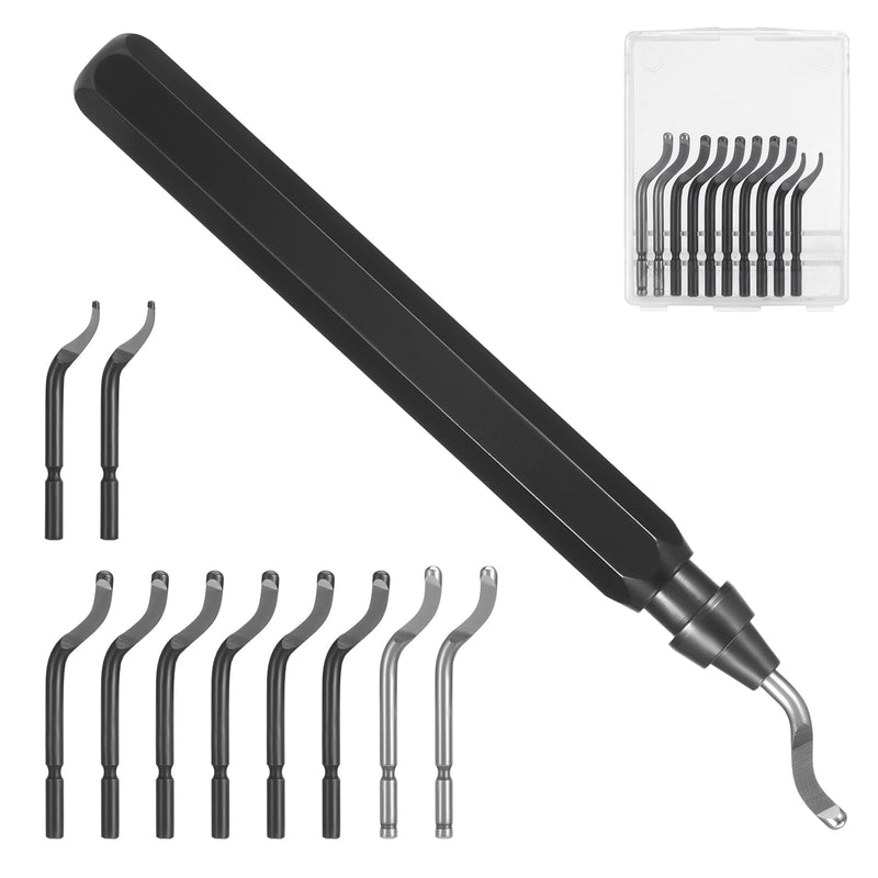 Gueenky Deburring Burr Remover, 360° Rotating Deburring Tool Metal Hand Deburring Tool with 11 Pieces Replacement Blades Deburring Tool for 3D Printer Metal Plastic Aluminium Stainless Steel