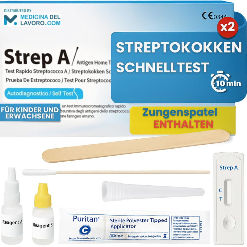 [AUSTRALIA] - Medicinadellavoro.com Streptococcal Rapid Test, Children and Adults, Throat Streptococcal Test Detection of Streptococcal Group A, Useful for Fever, Sore Throat, Result 10 Minutes (2 Tests) 2 TEST 