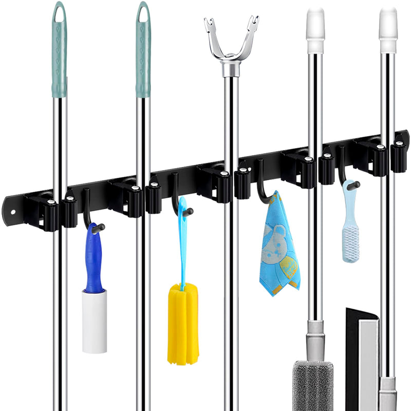[AUSTRALIA] - ECHOBUY soporte escobas Broom Holder Wall - Set of 5 Holders + 4 Hooks, Heavy Duty Device Holder, Self-Adhesive or Can be Installed with Nails, Ideal as a Broom Holder and for Other Garden Tools 