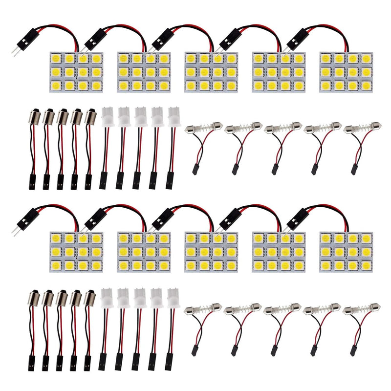 HUAZIZ Pack of 10 White 5050 12-SMD LED Panel Dome Light, Interior Reading Plate Light, Indoor Wired Lamp + 30 Pieces Garland Adapter