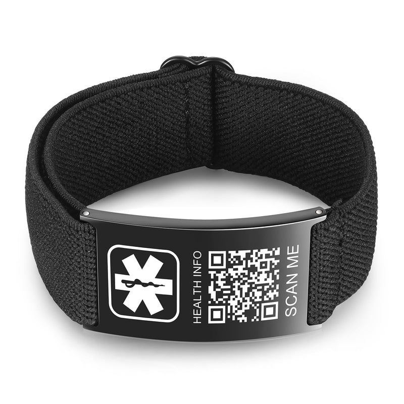 [AUSTRALIA] - Upgraded Medical Bracelets Men Women with QR Code Medical Alert ID Bracelets - Titanium Steel Wristband Fits Wrists Up 8''-10'' - More Space Custom Emergency Med ID Info Black-Stretch nylon rope 