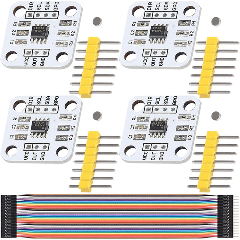 JYUDAUFU 4pcs AS5600 Magnetic Encoder 12Bit DC 3.3V High Precision Induction Angle Meter Module IIC PWM Voltage Output for Raspberry Pi for Arduino with Jumper Cable