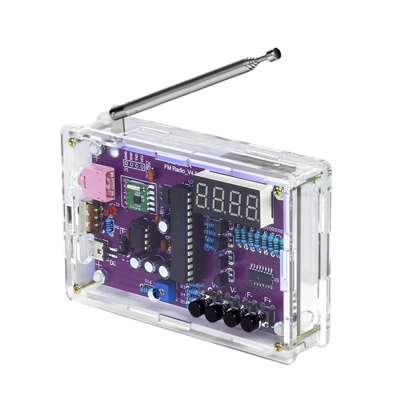 FM Radio Kits, DIY Soldering Projects 87-108MHz Radio Module, DIY Radio FM Receiver Kit, FM Radio DIY Kit for Learning and Teaching, with Acrylic Housing