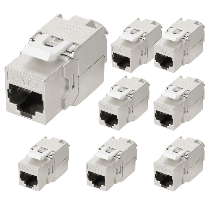 OFFCUP 8 x Keystone Module CAT 7 Jack up to 500 MHz 10 Gbit/s Network Patch Panel, Mounting CAT Raw Cable Socket Tool-Free Thanks to Snap-In Compatible with Most Panels No Rust and Durable 8PCS