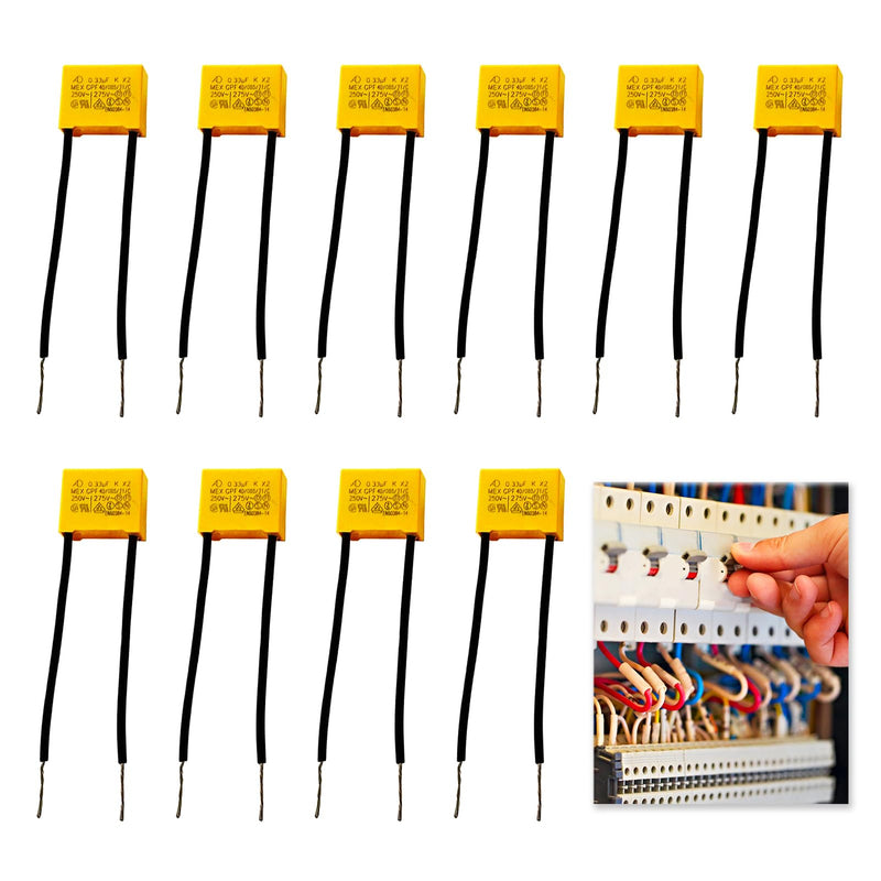 [AUSTRALIA] - Pack of 10 LED suppression capacitors, 0.33µF, 275 V, X2 radial safety capacitors, suppressor capacitor, effective solution against flashing and glow of LED lamps, for household appliances and radio 