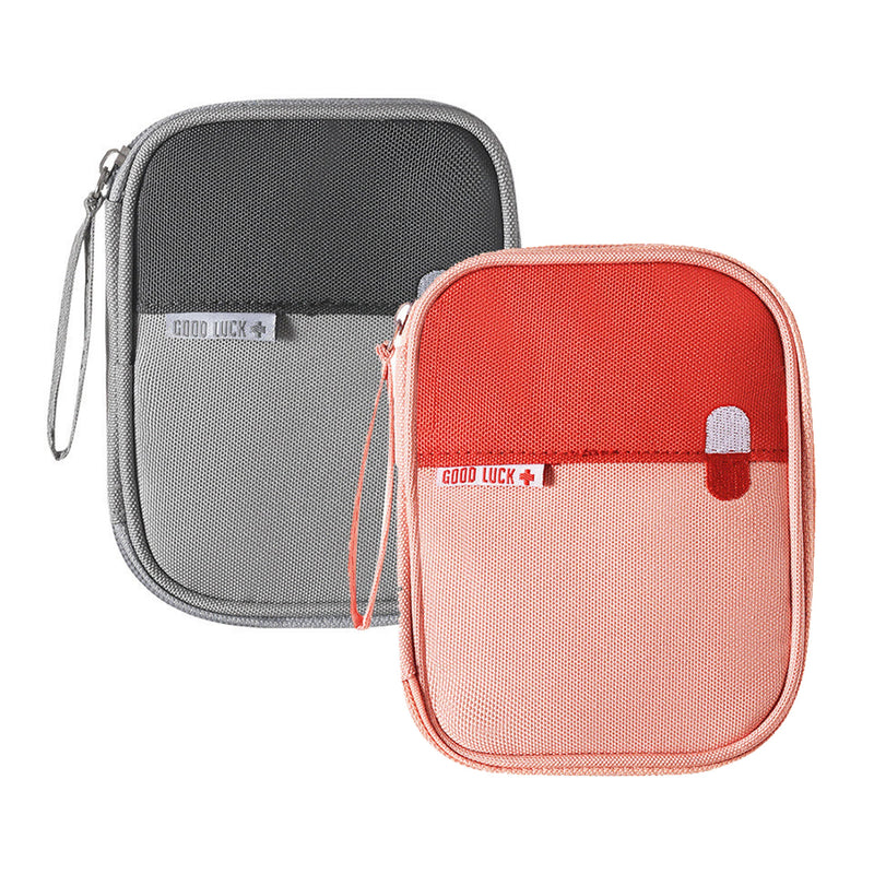 MQWDGJ Travel Pharmacy Bag, Pack of 2 Mini First Aid Bag, Empty, Medicine Bag, Waterproof Medicine Storage Bag, Emergency Bag, Empty for Home, Office, Travel, Outdoor (Grey Pink), Grey, Pink, Casual