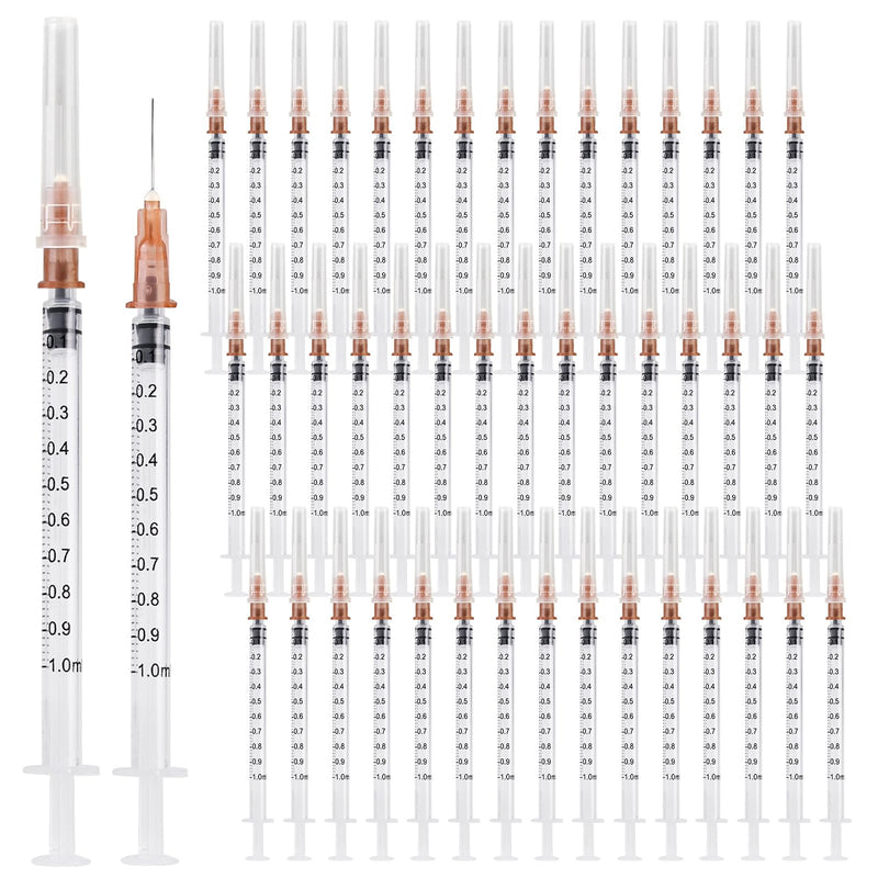Pack of 50 1 ml Syringes, Plastic Syringes with Caps, Independent Seal Packaging, Minimum Scale 0.01 ml, for Feeding Animals, Liquid Measurement for Laboratory, Industrial Precision Application White
