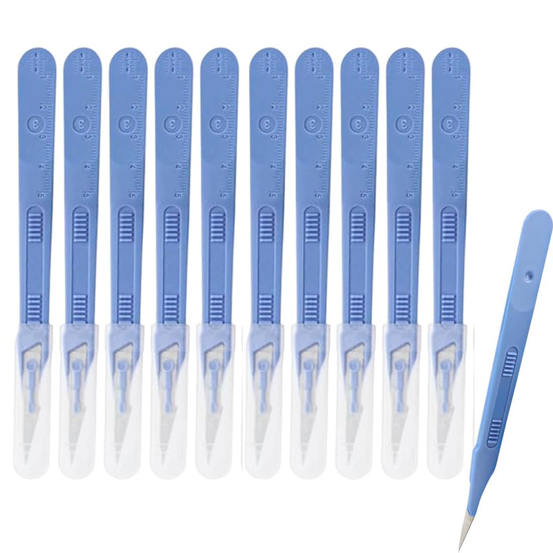 Scalpel Knife, Plastic Surgical Scalpel Knife, Scalpel Blade, Sterilised Scalpels, Figure 10 with Protective Cap, Individually Packed (10 Pack)
