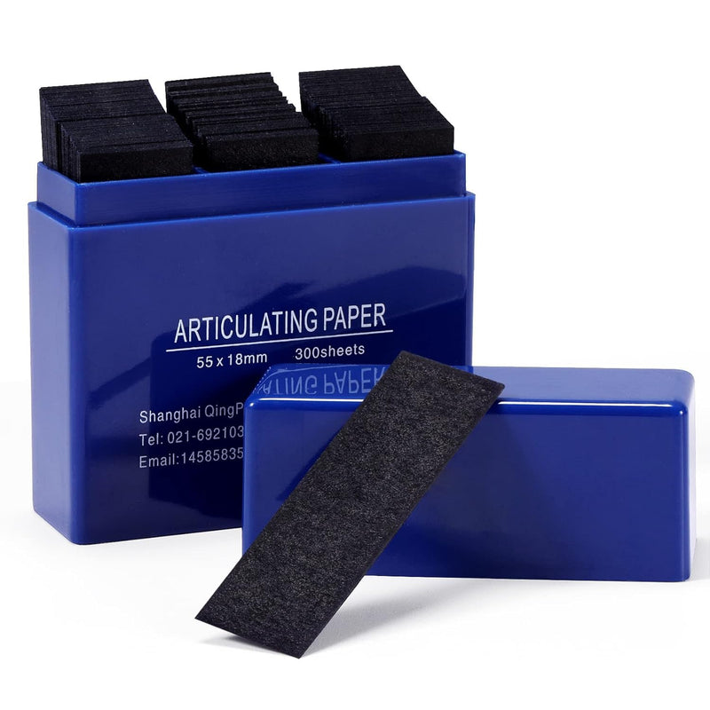 [AUSTRALIA] - 300 Sheets Dental Articulation Paper, Plastic Dispenser, Red and Blue, 100 Micron Double Sided 