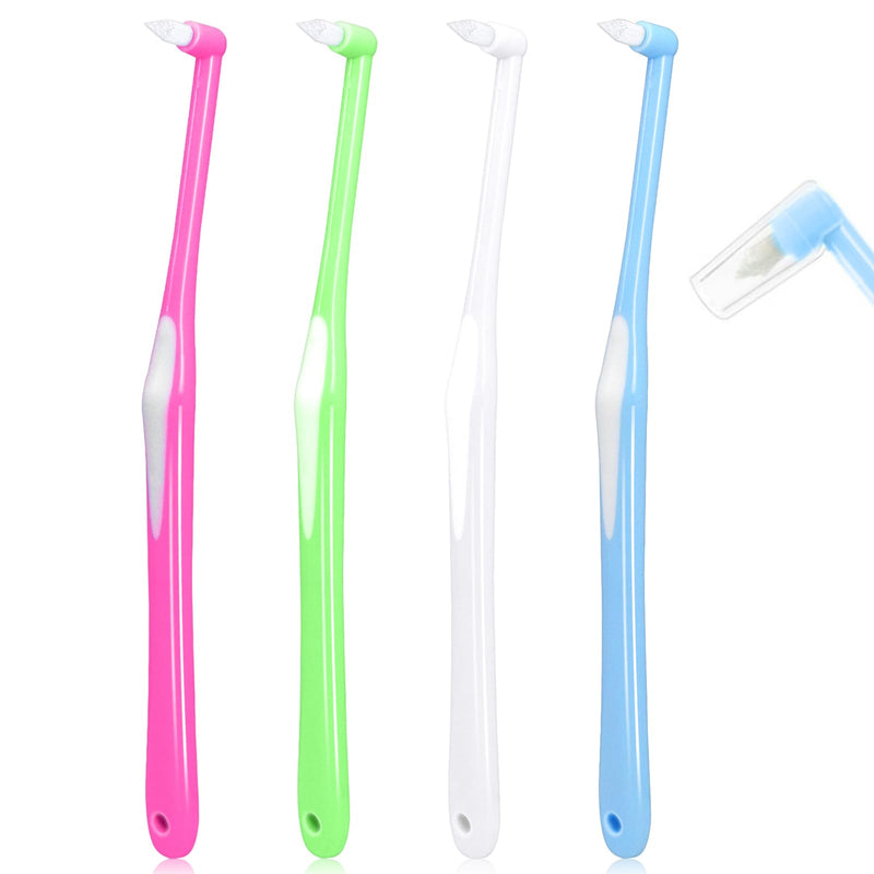 [AUSTRALIA] - Sularpek Pack of 4 Tuft Toothbrush, Tuft Brush with Independent Protective Caps, Soft Tufted Toothbrush, Interdental Brush for Orthodontic Braces and Bridges, Detail Cleaning Pack of 4 Tuft Toothbrushes 