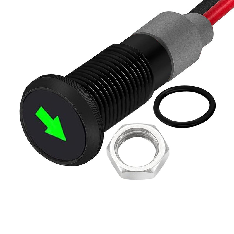 [AUSTRALIA] - RUNCCI-YUN 12 V/24 V Round Metal Waterproof Signal Light LED Indicator Light, 8 mm Plate Mounting, DC LED Indicator Light, Dash Warning Light, Indicator Light with 26 AWG 150 mm, Green (Single Arrow) 