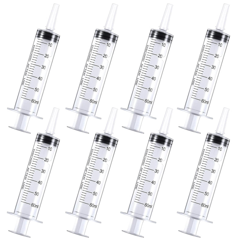 [AUSTRALIA] - TPTGIAR Pack of 8 60 ml Large Syringes, Plastic Syringes, Individually Packed, Dosing Syringe with Cap, Reusable Syrings for Scientific Laboratories, Measurement, Dispensing, Watering, Refill 