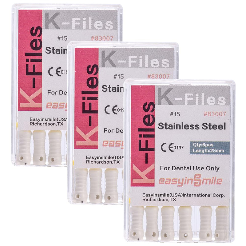 EASYTODENTA Dental Endodontic K Files Hand Use Root Canal Cleaner Files 25 mm (15#) Pack of 18 15#