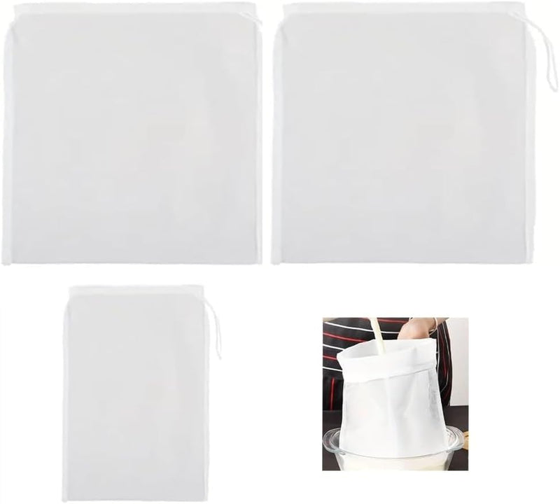 Firavggu Pack of 3 Filter Bags Strainer Bags 200 Micro Press Bags 20 x 30 cm / 30 x 45 cm Brew Bag Nylon Hop Filter Beer White Press Bag Filter Cloth Squeezing Cloth Nut Milk Bag for Fruit Press Wine 200 Micro/ 20*30cm/30*45cm