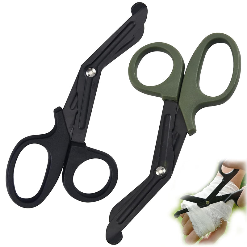 Pack of 2 medical bandage scissors, bandage scissors, rescue scissors, bandage scissors, emt and trauma scissors, stainless steel bandage scissors for nurses, medical students, emergency room, black