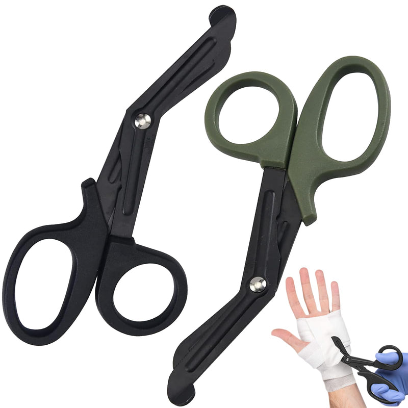 Pack of 2 Medical Bandage Scissors, Medical Scissors, Trauma Scissors, Bandage Scissors, 15 cm Bent Stealth for Nurses, Medical Students, Emergency Room (Black and Green)