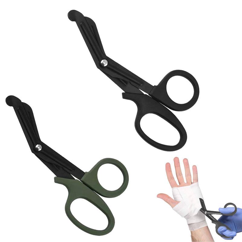 Pack of 2 Medical Bandage Scissors, Rescue Scissors, Bandage Scissors, Nurse, CModern, Ambidextrous, Stainless Steel, Black + Green, 15 cm