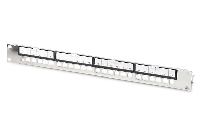 DIGITUS Patch Panel - Modular - For Keystone Modules - 19" - 24-Port - Shielded - Rack Mount 1U - Grey