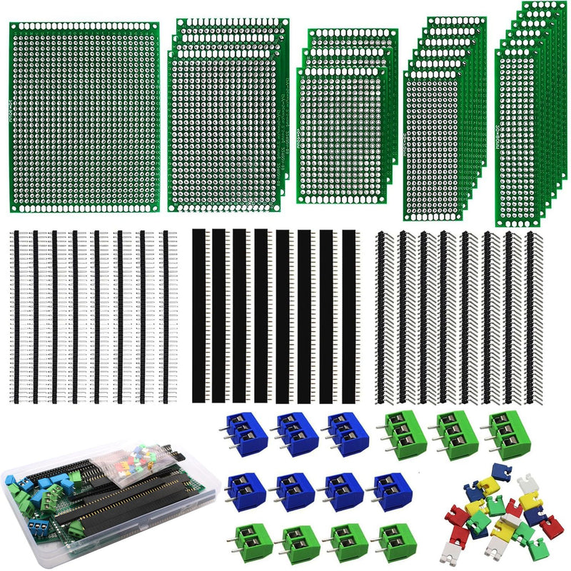 RUNCCI-YUN 82 Pieces PCB Board Kits Hole Grid Board Kit Double-Sided PCB Board PCB Board Prototype Double-Sided Circuit Boards for DIY Soldering, Compatible with Arduino Kit 19+24+25+14