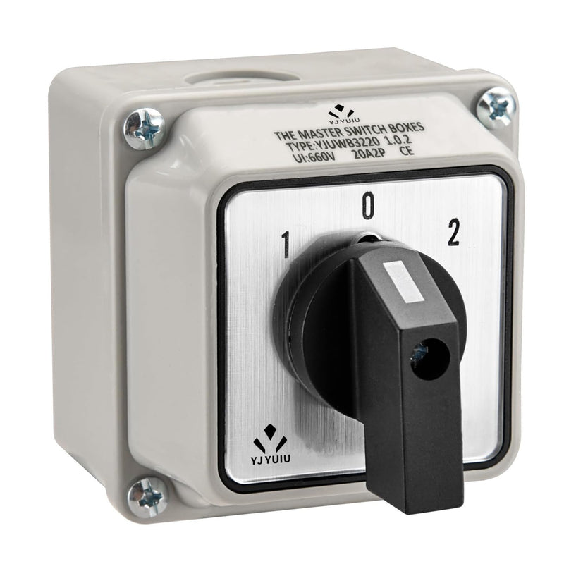 YJYUIU YJUWB3220 Universal Rotary Switch, 660V 20A, ON-OFF-ON, 3 Positions, 2-Phase, 8 Terminals, with Main Switch Housing