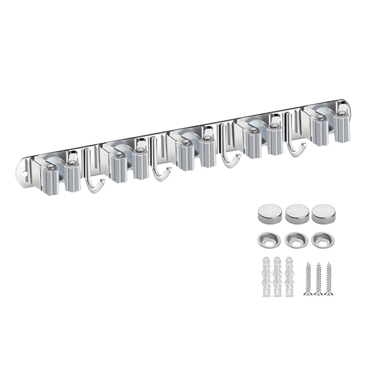 [AUSTRALIA] - Mokife Broom Holder Wall Stainless Steel Garden Tool Holder Wall Mount with 5 Holders 4 Hooks Broom Holder Self-Adhesive Tool Holder Organiser for Kitchen Bathroom Garage Garden Office (5 Holders) 5 Halter 