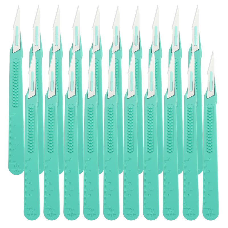 Pack of 20 Plastic Surgical Scalpel Knives, Sterile Scalpel Knives with Scalpel Handle, Scalpel Blades, Carbon Steel Scalpel Blades, Replacement Blades with Protective Cap, Individually Sterile Packed