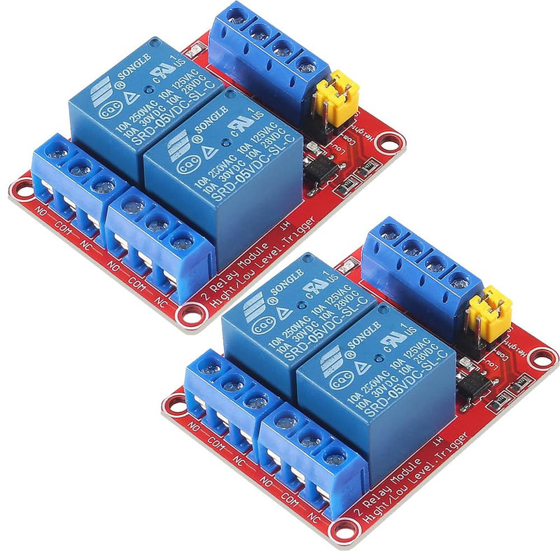 Gebildet Pack of 2 DC 5V 2 Channel Relay Module Boards Shield with Optocoupler Isolation, Supports High or Low Level Compatible Development Board Trigger 5 V 2-way