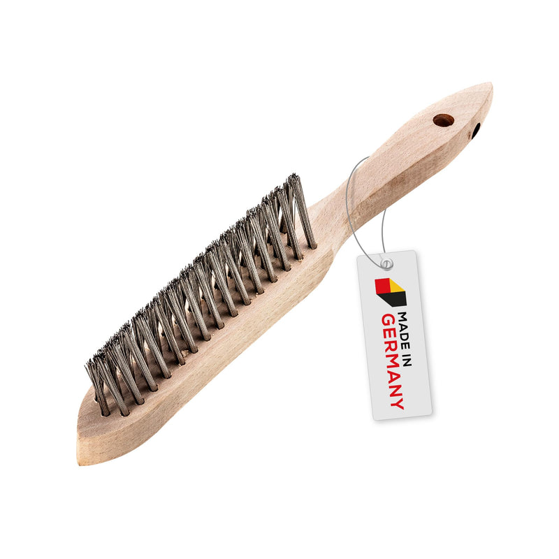 ROTHENBERGER Industrial Scratching Brush Weed Wire Brush Grill Brush Metal Brush Fillet Brush Hand Wire Brush 3 Rows 28 cm Long with Wooden Handle Weed brush