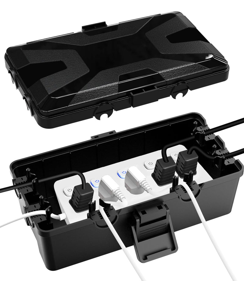 Waterproof Cable Box, 26.1 x 15 x 9.4 cm, Outdoor Cable Safe Box, Cable Box, Cable Box, 6 Cable Inputs and Outputs, Weatherproof Connection Box Covers, Protect Socket, Timer, Holiday Light, Black black + 26 x 15 x 9.4 cm