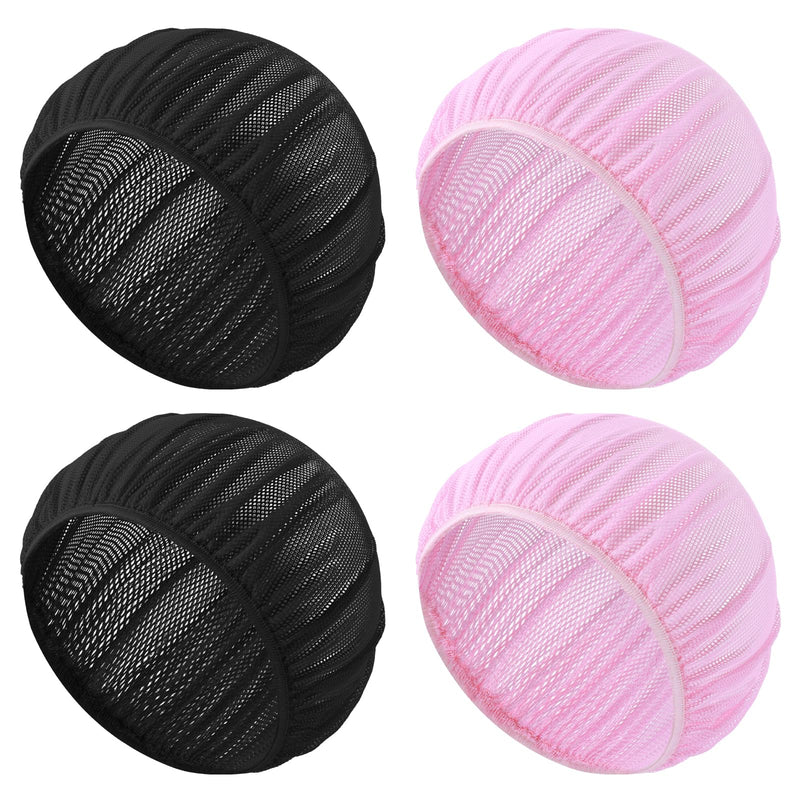 [AUSTRALIA] - 4 Pcs Mesh Sleep Bonnet Hair Nets Cap for Women Pink Black 
