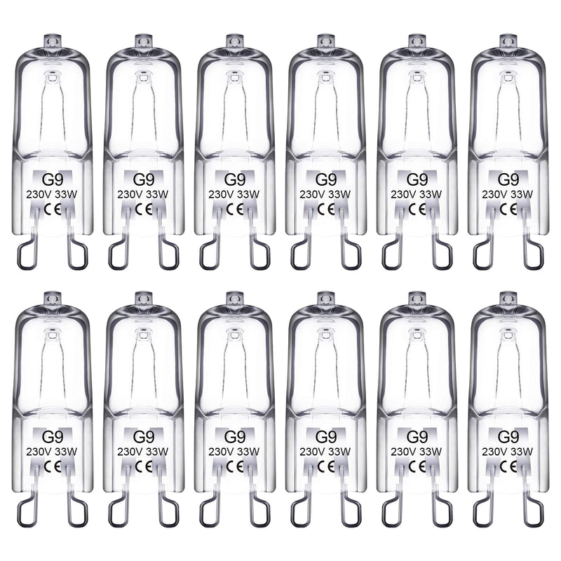 ATJTYSX Pack of 12 Halogen Bulbs, G9 33 W 230 V Oven Lamp, G9 Halogen Bulb, for Oven, Microwave, Oil up to 300 °C