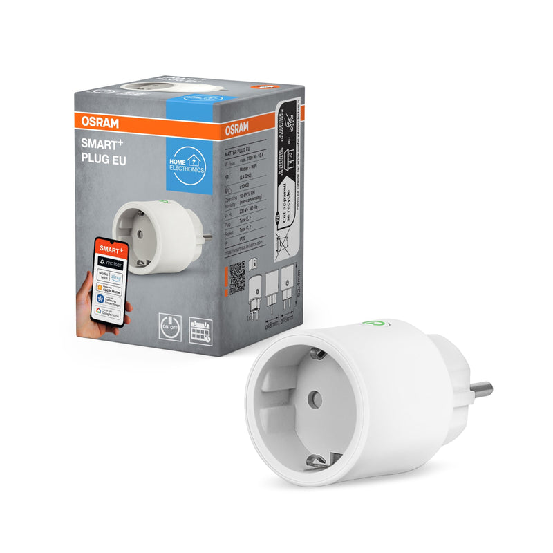 OSRAM SMART+ Smart Socket with Matter over WiFi, Designed for Alexa - Easy Setup with Click, Integrates Conventional Devices with up to 2,300 W into the Smart Home, Pack of 1 1er-Pack ACK For indoor use