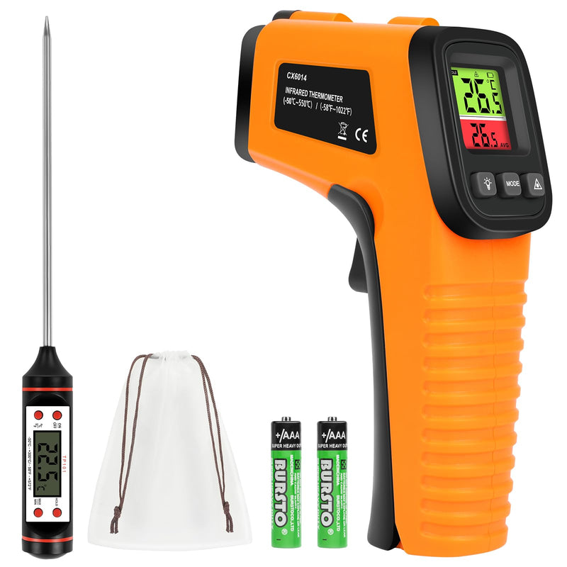 HOTUT Infrared Thermometer, Digital Laser Temperature Gun -58°F~1022°F (-50°C ~ 550°C), Non-Contact Laser Temperature Meter with Meat Thermometer, for Cooking/Barbecue/Industry, Not for Humans infrared thermometer + meat thermometer