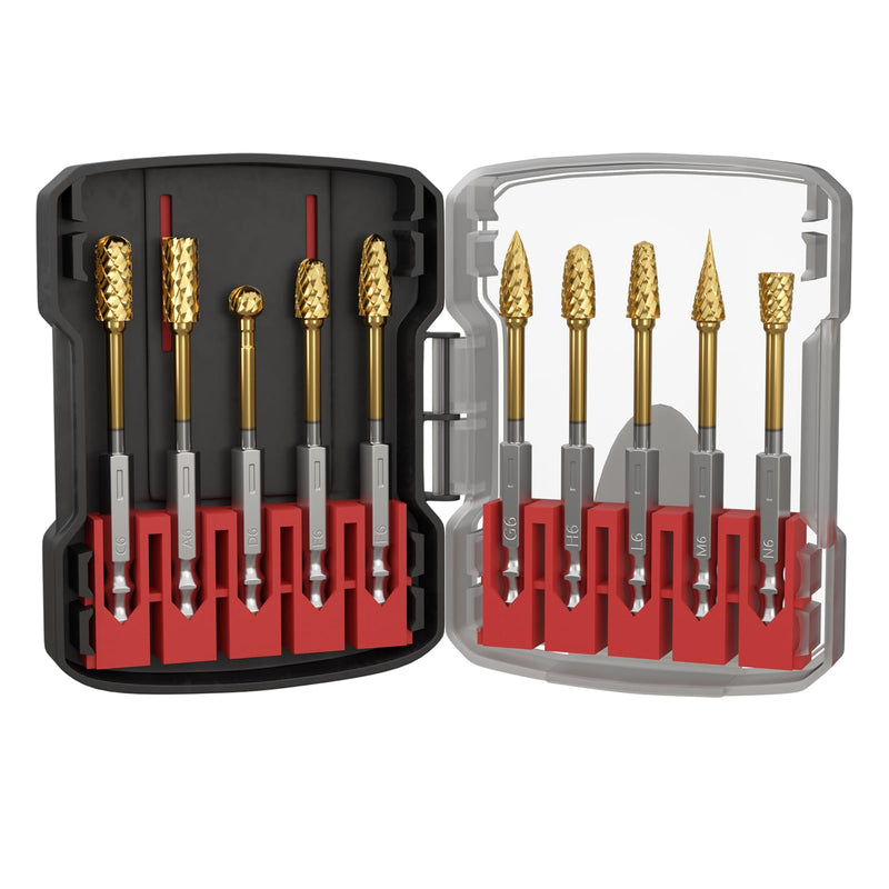 CSOOM Carbide Burr Set, 10 Pieces with Double Edge is an accessory for rotary tools for grinding, engraving, metal polishing, carving and drilling.
