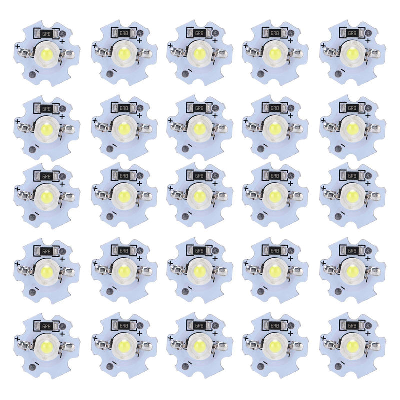 Pack of 25 5 V LED Light LED Chip, 200 lm 1 W High Performance LED Chips with Aluminium Plate, Light Beads Brightness Light Source Chip for DIY Lighting Fixtures (Cool White Light)