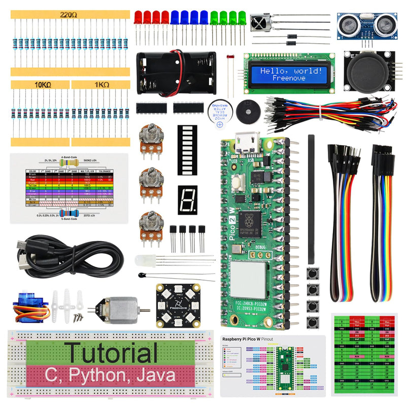 [AUSTRALIA] - Freenove Super Starter Kit for Raspberry Pi Pico 2 W (Included), Dual Arm Cortex-M33 and Dual Hazard3 RISC-V Microcontroller, 588-Page Detailed Tutorial, 177 Items, 94 Projects, Python C Java Code with Raspberry Pi Pico 2 W 