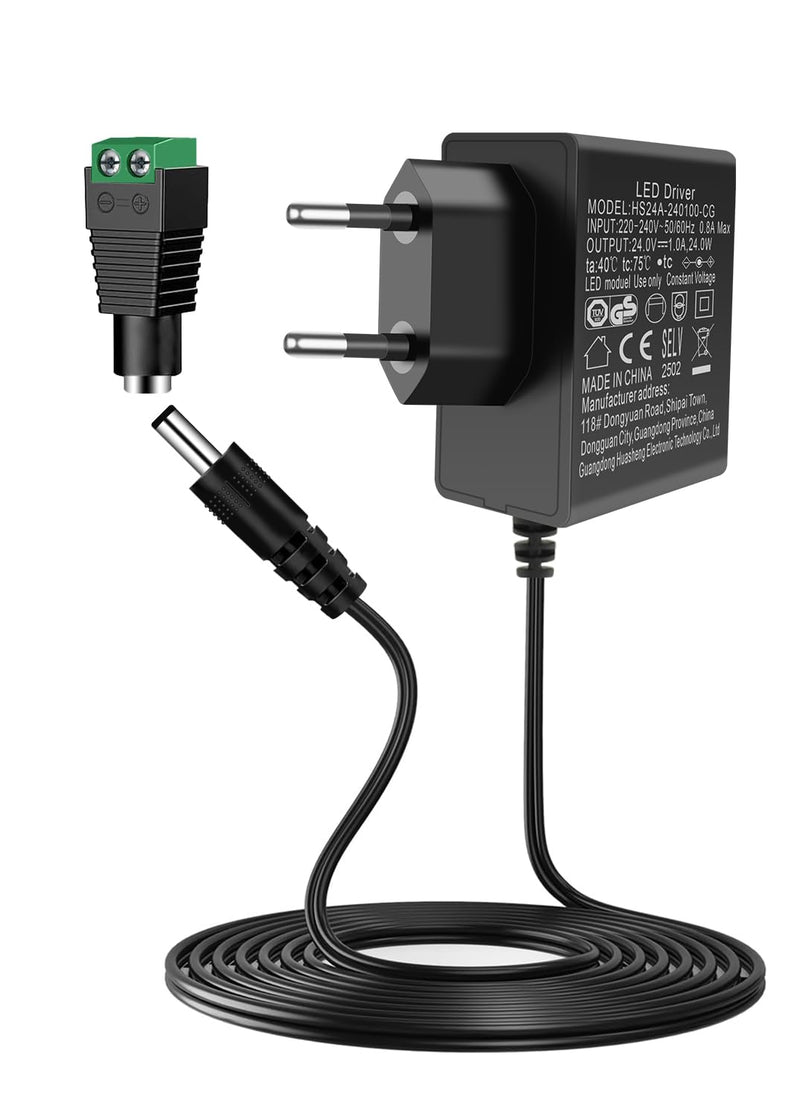AGOTD 24V 1A Power Supply, Plug Power Supply 24V AC Adapter Input 220-240V 50-60HZ, 24-Volt Power Supply 1A 24W Output, Plug Adapters Converter Inverter Charger Transformer AC/DC Adapter 24 V 1 A