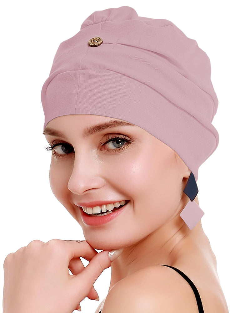 osvyo Cotton Chemo Headwear for Women with Cancer and Hair Loss, Cotton Hat, Lightweight Headwear, Sealed Packaging HELL-APRICOT-BLUSH