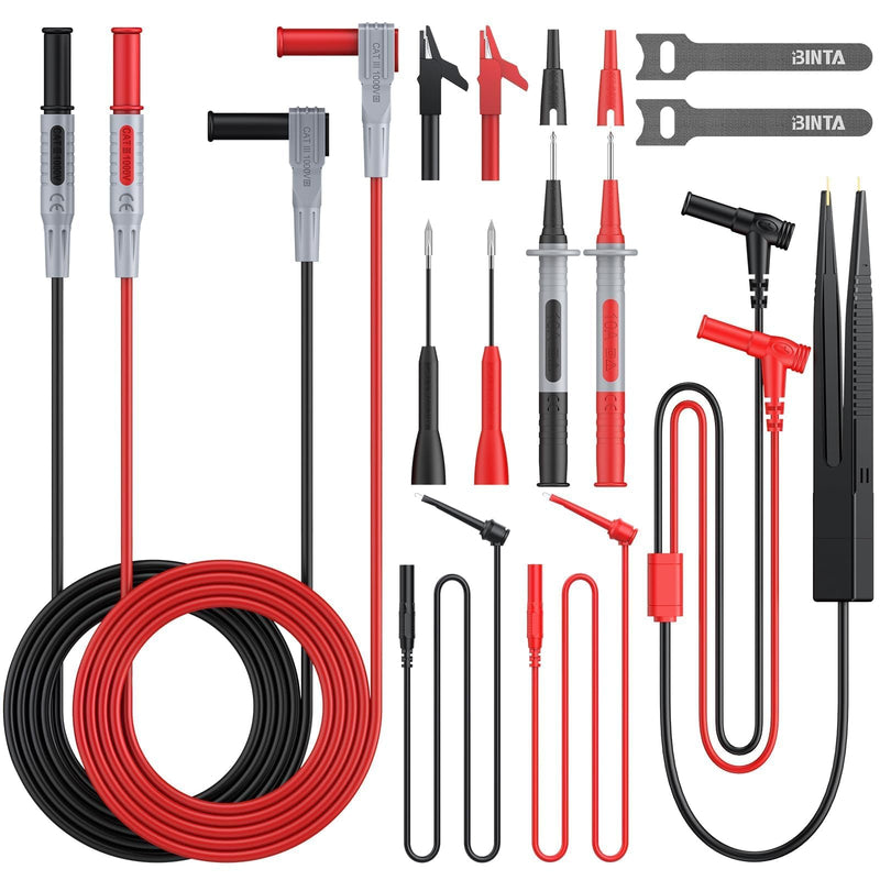 BINTA Silicone Multimeter Test Leads Set with Insulated Test Leads, Alligator Clips, Test Hooks, Test Probes, Test Tweezers, Professional Lead Kit for Digital Multimeter Testing CATII 1000V/ 19A 11PCS
