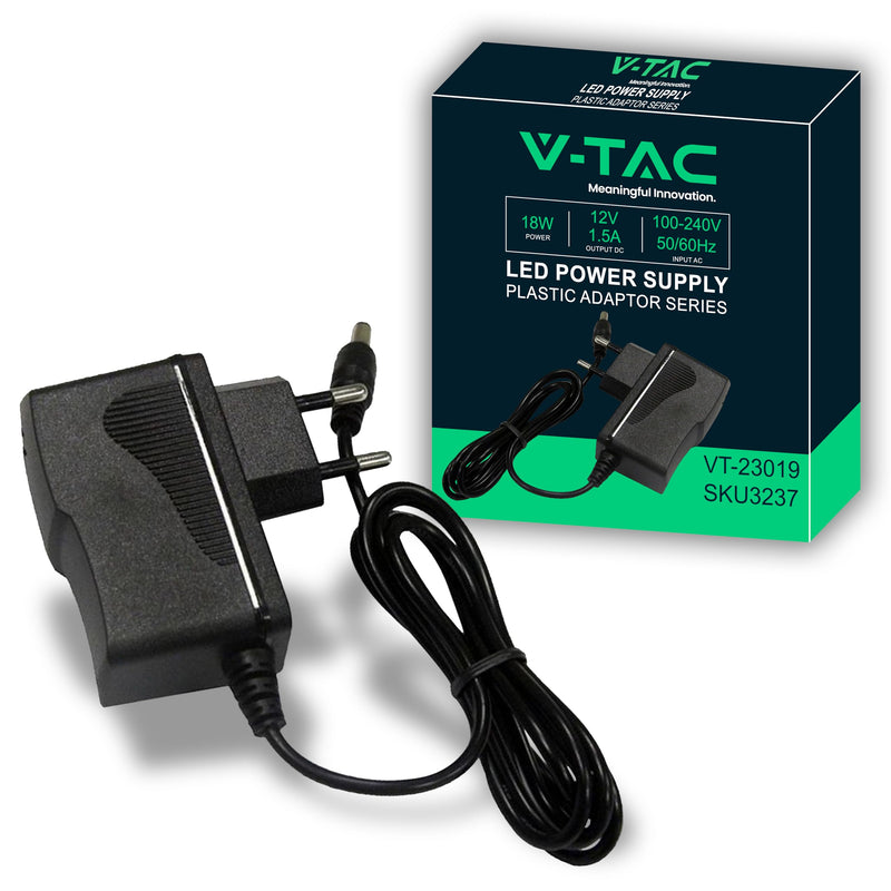 [AUSTRALIA] - V-TAC Power Supply Adapter 12 V 18 W 1.5 A for Cameras, LED Strips, Modem - Transformer 12 V - Power Adapter for Screens and Electronic Devices - Input AC 100-240 V - Euro Plug 