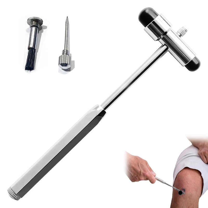 Yuiturt Reflex Hammer Medicine with Built-in Brush, Neuro Reflex Hammer with Double Plastic Head, Neurological Reflex Hammer Heavy, Multifunctional Reflex Diagnostic Hammer for Neurological Tests