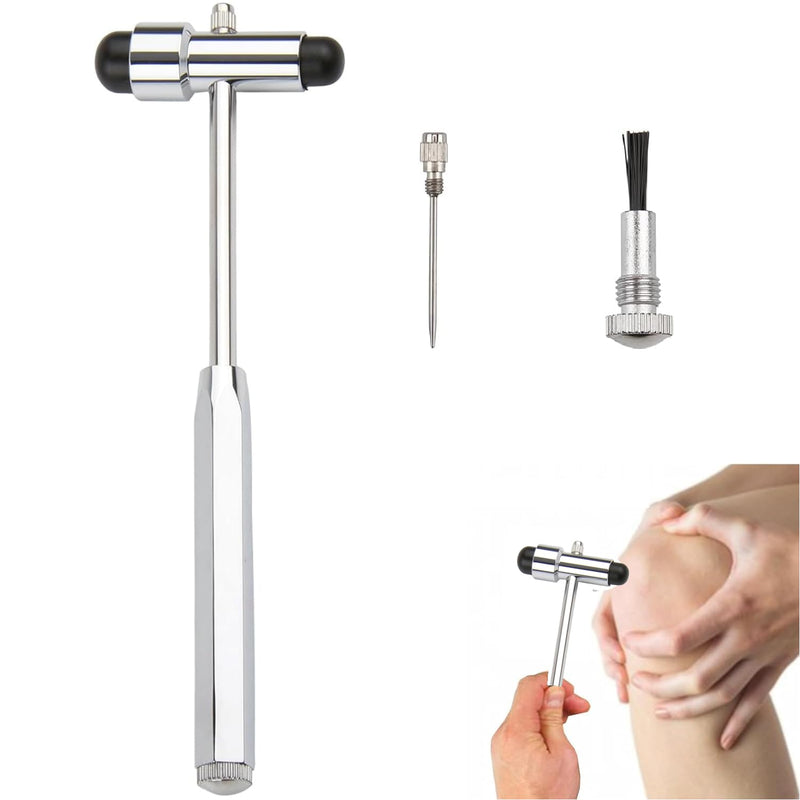 Neurological Reflex Hammer 18 cm with Built-in Brush and Needle, Massage Hammer Zinc Alloy, Medical Reflex Hammer for Reflex Tests, Black