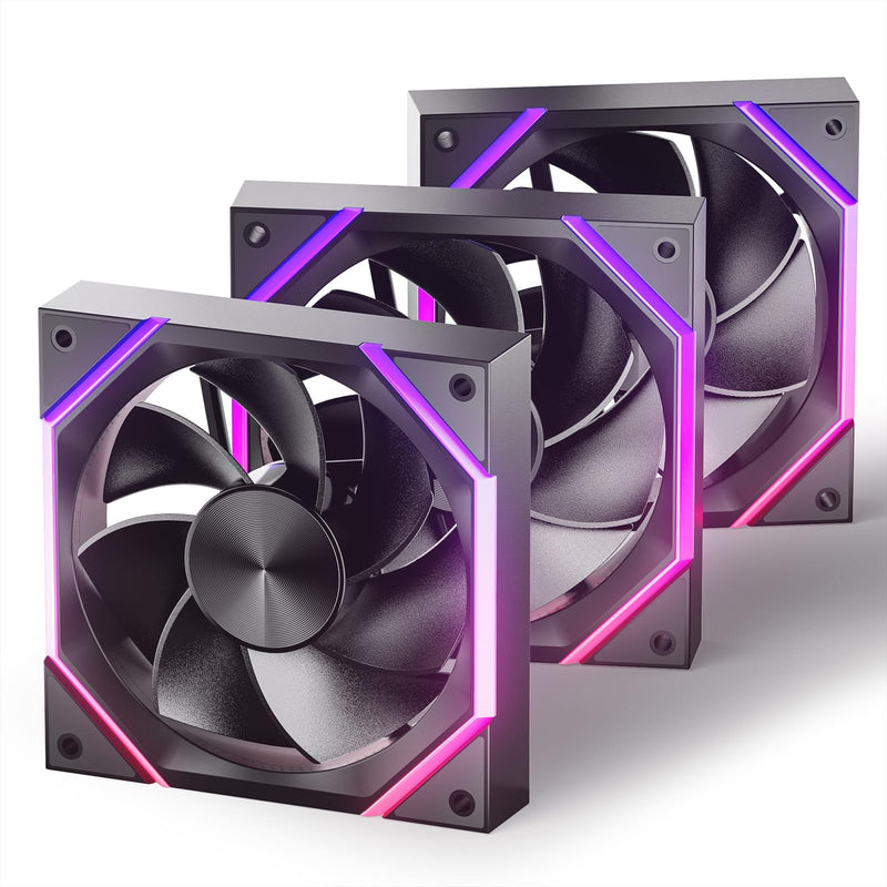 [AUSTRALIA] - AsiaHorse RGB PC Fan 120 mm Reverse Case Fan [Pack of 3] [HDB] 61.5 CFM/2000 RPM/2.16 MMH2O 5V3PIN ARGB and 12V4PIN PWM Fan, 50,000 Hours Life Nyota-A12-R-Black 120MM–Reverse black 
