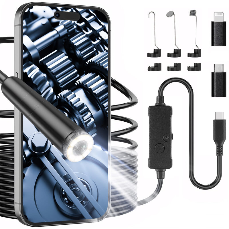 Endoscope Camera Mobile Phone Endoscope Camera with Light, 1920P HD Endoscope Camera, 5 m Inspection Camera with 8 LED Lights, IP67 Waterproof Inspection Camera, No WiFi, Tube Camera for Android, iOS