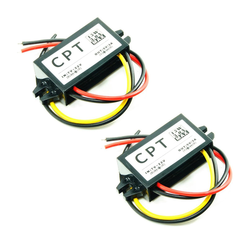 [AUSTRALIA] - Pack of 2 12 V to 5 V Converter DC-DC Step Down Module 3 A 15 W DC to DC Car Power Converter Adapter (no USB Interface) 