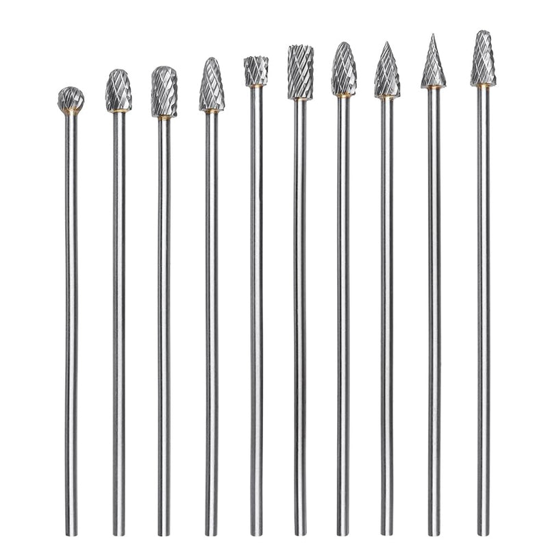 Treki 10 Pieces 100 mm Long Carbide Burrs with 3 mm Shank Tungsten Carbide Milling Cutter Attachment for Cordless Screwdriver, Long Carbide Cutter Metal Cutter Wood Carving Drill Bit Set for