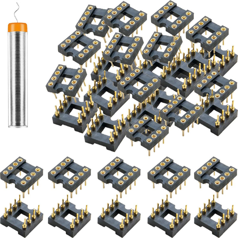 Youmile 30pcs DIP-8 IC Round Sockets, 2.54mm Pitch 8 Pin IC Socket Adapter Solder Connector Gold Plated Not Easy to Break with Tin Pin for DIY Electronics Experiment