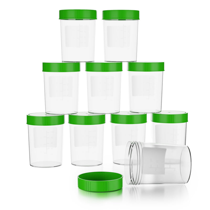 Theracaso Sample Cup Set - 10 Pieces of 125 ml - Includes 40 Labels - Leak-proof Urine Cups with Screw Lid Graduated up to 100 ml - For Kitchen, Crafts, Medicine, Urine Samples - Can Be Written On